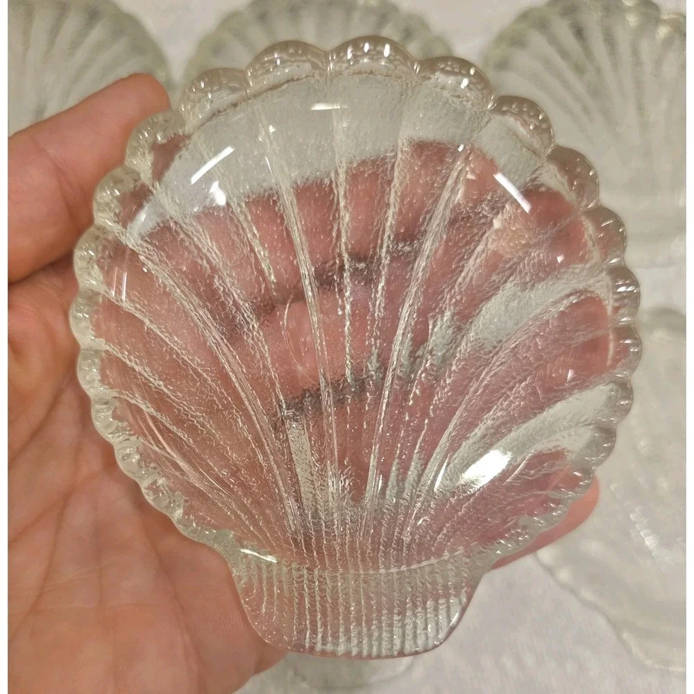 Vintage Glass Oyster 6 Pc Coaster Set with Holder